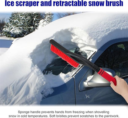 24 Inch Car Snow Scraper and Brush, Detachable Scratch Free Ice Scraper with Ergonomic Foam Grip, Universal Winter Snow Removal Tool for Car Windshield Window (Red)