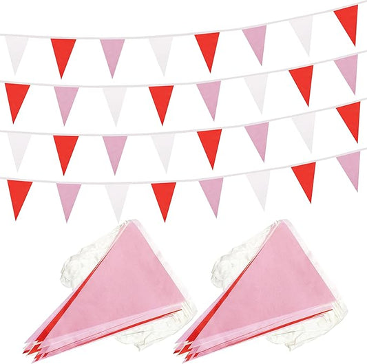 100 Ft White Red Pink Pennant Banner Flag, 60 Pcs String Hanging DIY Bunting Flags for Party, School, Birthday, Wedding, Carnival, Celebrations, Outdoor and Indoor Decorations (White Red Pink)