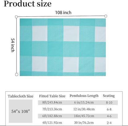 3 Packs Aqua and White Checkered Tablecloth 54x108 Inches Rectangle Gingham Tablecloth Disposable Plastic Waterproof Table Cover for Outdoor Picnic Kitchen and Birthday Party