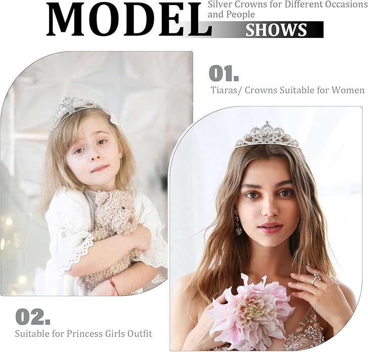 16 Pcs Tiaras Crowns Headbands for Women Girls Silver Princess Tiara Bulk Crown Tiaras Rapunzel Crown for Wedding Birthday Crystal Tiara for Prom, Bride, Pageant, Halloween