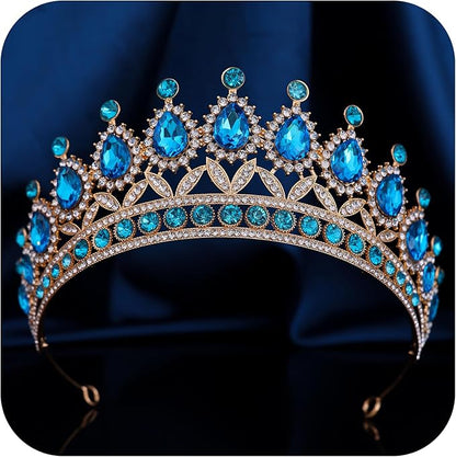 FORSEVEN Crystal Tiaras and Crowns for Women - Wedding and Birthday Party Princess Crown Hair Accessories - Bride Rhinestone Headband Halloween Decorations Hairband