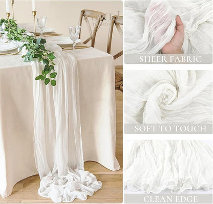 10 Pack White Christmas Table Runner 10FT Long Boho Gauze Table Runner Rustic Sheer White Cheesecloth Runner for Wedding Bridal Baby Shower Birthday Party Thanksgiving Christmas Table Decor