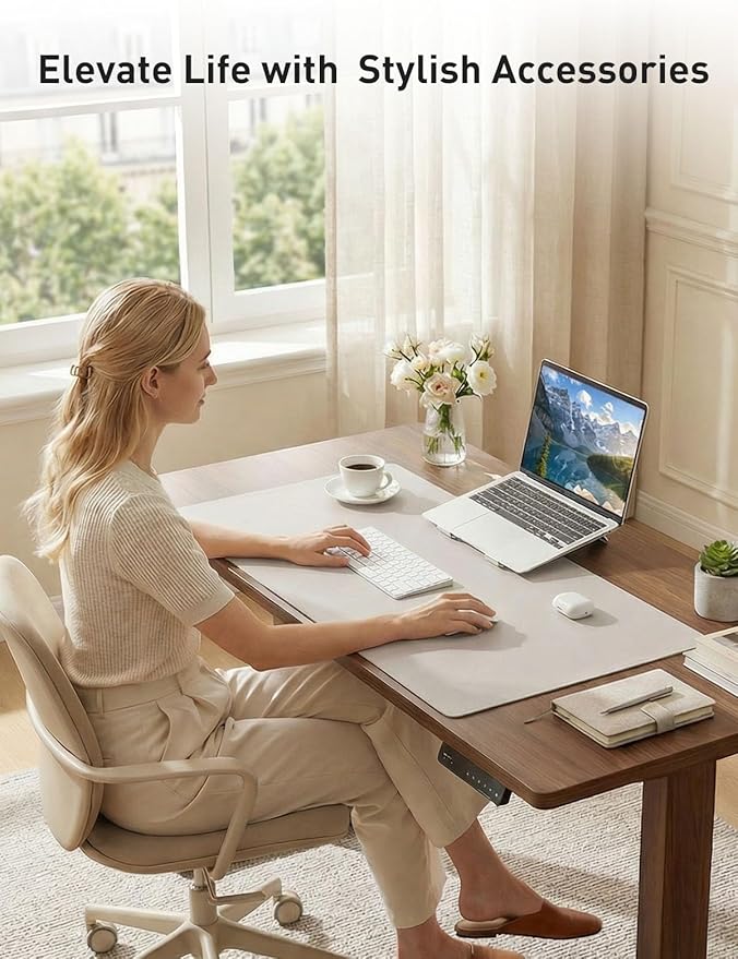 Aothia Faux Leather Desk Mat - Non-Slip PU Leather Desk Blotter, Waterproof Writing Surface, Large Desk Pad for Office & Home (Pale Lavender White, 55" x 24")