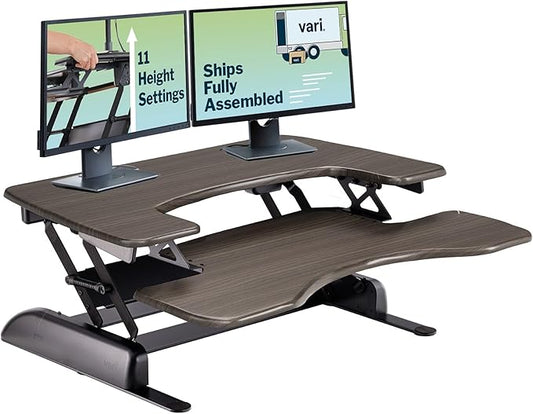 Vari Varidesk Pro Plus 36 Standing Desk Converter for Home Office – 11 Height Settings + Spring-Loader Lift, 2 Tier Design with Keyboard Tray, Fits Tables 26.5" Deep – Fully Assembled (Espresso)