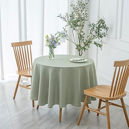 maxmill Round Textured Tablecloth Spill-Proof Wrinkle Free Soft Jacquard Table Cloth for Circular Table Cover, for Dining Room Buffet Banquet Parties Holiday Dinner, 70 Inch, Sage Green