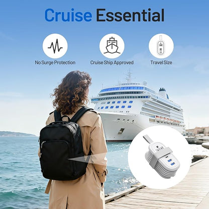 BEVA Cruise Power Strip, Cruise Approved Outlet with USB Ports, Non Surge Protector, 4FT Short Extension Cord 2 Outlets 3 USB Ports(1 USB C), Travel Essentials Outlet Adapter(3.4A Charge White)