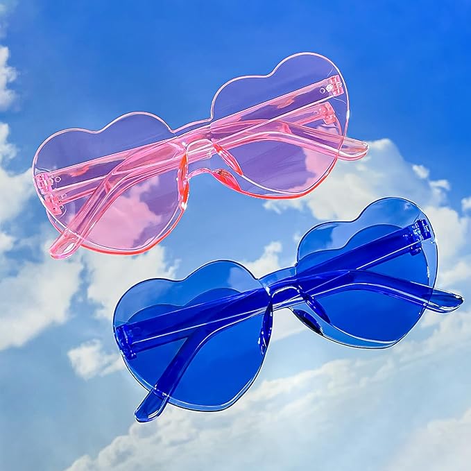 SUNOVELTIES 18 Heart Shape Rimless Sunglasses Transparent Candy Color Party Glasses Colored Eyewear for Women