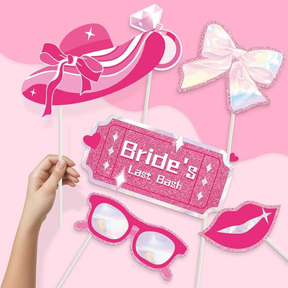 SUNBEAUTY 36 Pcs Bachelorette Photo Booth Props Pink Girls Birthday Decorations Photo Props for Wedding Bridal Shower Bachelorette Party Supplies