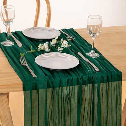 MLMC Emerald Green Table Runner Boho Dark Green Christmas Cheesecloth Table Runner 10ft Sheer Gauze Cheese Cloth Decorations for Wedding Bridal Shower Home Party Decor