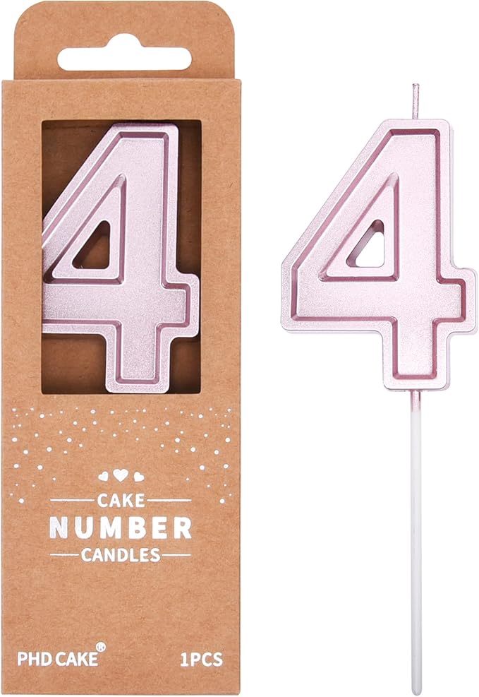 PHD CAKE 2.76 Inch Luxe Rose Gold 4 Number Birthday Candles, Rose Gold Number Candles, Cake Number Candles, Party Celebration