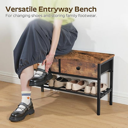 Hall Tree with Bench and Shoe Storage, Entryway Bench with Coat Rack, 4-in-1 Coat Rack Shoe Bench, Multifunctional, for Front Door, Hallway, Foyer, Rustic Brown and Black MT05BR