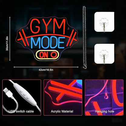 Lucunstar Gym Mode Neon Sign Red Neon Light for Wall Decor Sport LED Sign Dimmable Switch USB Powered with LED Lights for Bussness Man Cave Dumbbell Gym Club Decor