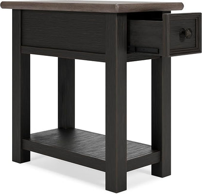 Signature Design by Ashley Tyler Creek Chair Side End Table, Plank-styled Top, Smooth-gliding Drawer, Wood, 14.13" W x 24.13" D x 24.13" H, Light Brown & Whitewash