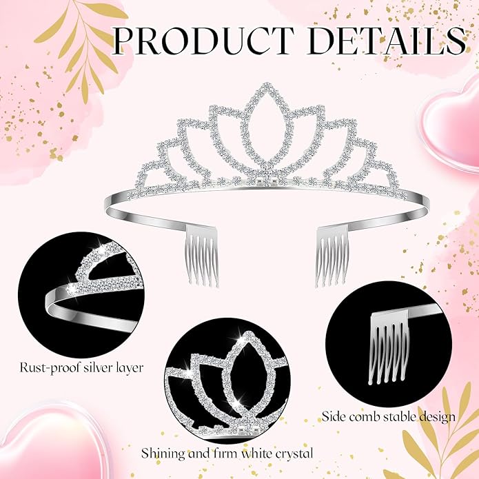 Remuuly 12 Pcs Princess Tiara for Women Silver Queen Tiara Rhinestone Hair Accessories, Princess Headbands Bulk for Bridal Wedding Birthday Prom Christmas Party, with Comb