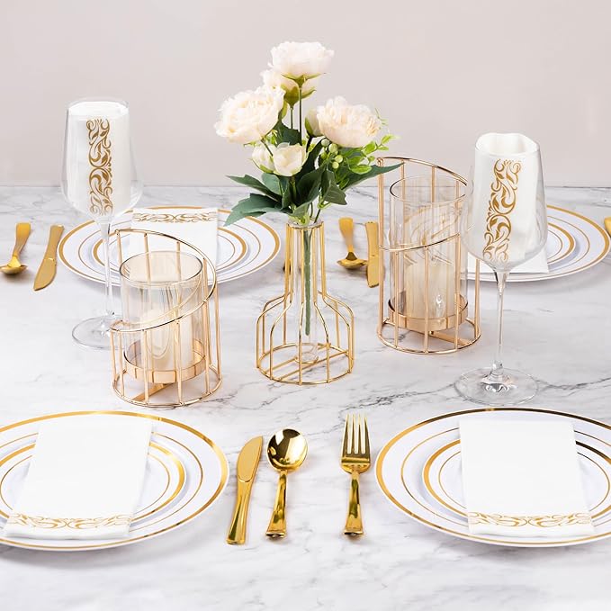 Goodluck 200-Pack Linen-Feel Disposable Guest Towels – Soft and Absorbent Paper Hand Towels for Bathroom or Kitchen – Elegant White Napkins with Gold Design for Parties, Weddings, Dinners Events