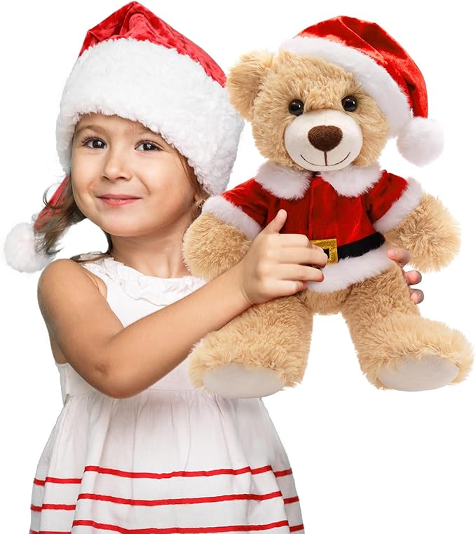 MaoGoLan 14 inch Christmas Teddy Bear Stuffed Animal Plush Bear with Classic Xmas Outfits - Removable 8'' Santa Coat & Hat Fit Most Small Plush Toys - Christmas Decorations & Gifts, 1 Pack