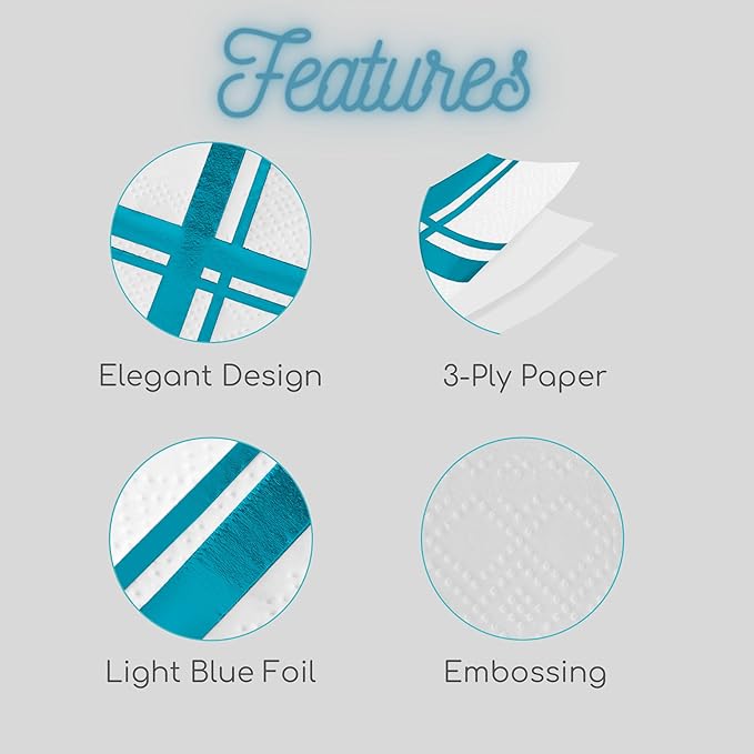 Light Blue on White Cocktail Napkins - 100 Pack, 5" x 5", 3-Ply Paper - Style Name: Blissful Crossing