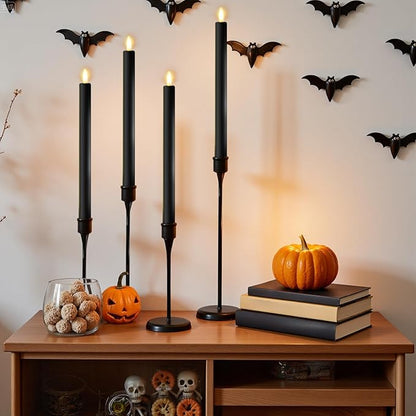 12PCS Flameless Taper Candles with 3D Flickering Flame Battery Operated Candles with 2 Remote with Button Cell Battery 10 Inch Black LED Candlesticks Window Candle for Christmas Home Decor