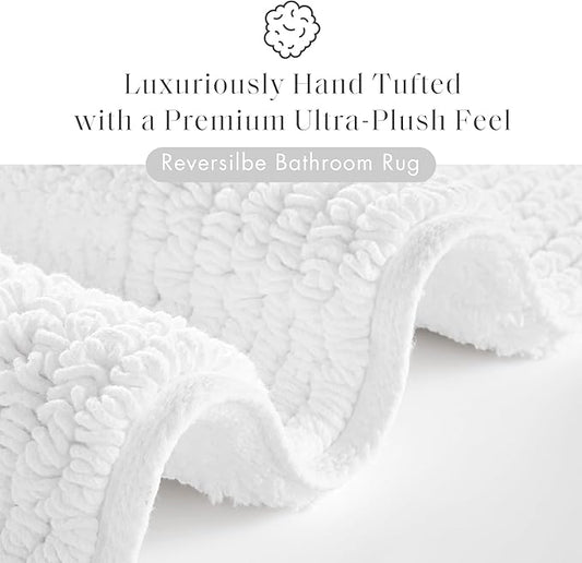 Madison Park Splendor Reversible 100% Cotton Tufted Bathroom Rug-3000 GSM Hotel Quality Luxurious Plush Medium Pile Bath Mat Absorbent, Quick Dry, Shower Room Décor, 21x34, White