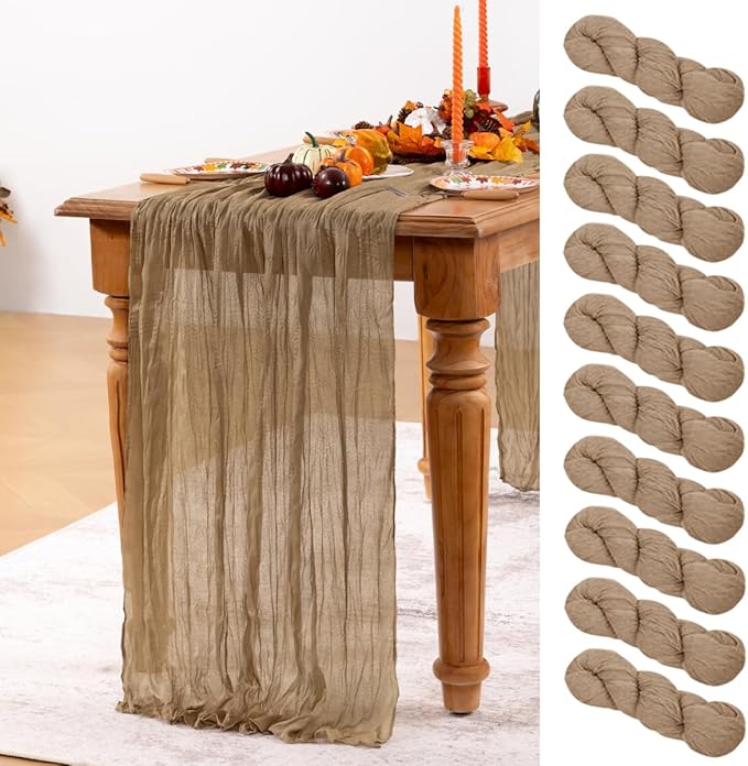 Nude Cheesecloth Table Runner 10 Pack Christmas Table Runners Boho Gauze 120 Inches Coffee Cheese Cloth Table Decor for Xmas Holiday Season Parties Wedding Bridal Baby Shower Tea Party Decor