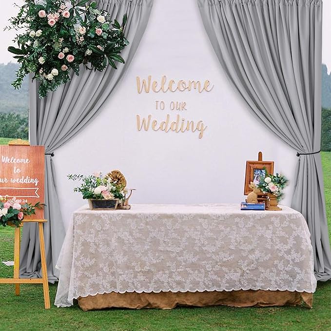 Hiasan Silver Grey Backdrop Curtains for Parties, Polyester Photography Backdrop Drapes for Family Gatherings, Wedding Decorations, 5ftx10ft, Set of 2 Panels