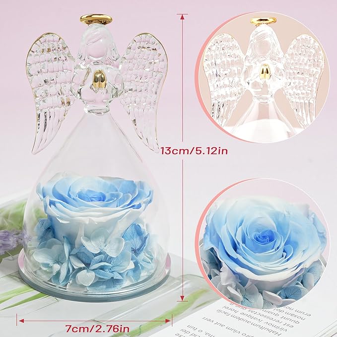 Miofula Preserved Flower Rose Birthday Gifts for Mom, Angel Figurines with Forever Real Rose Gifts for Her Mom Grandma, Angels Gifts for Mothers Day Christmas Anniversary Thanksgiving Birthday Gifts