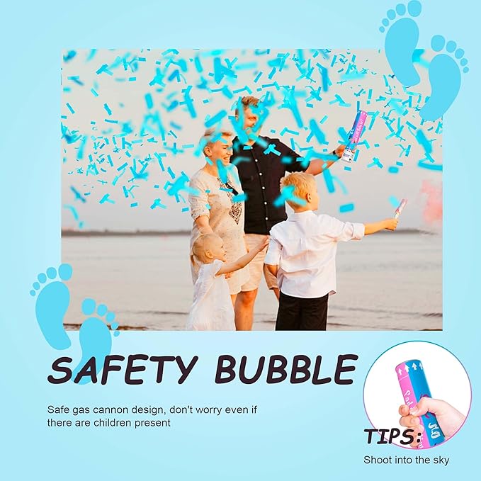 Gender Reveal Confetti Cannon | No Powder Confetti Poppers | Ideal for Baby boy Gender Reveal Decoration (6 blue)
