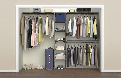 ClosetMaid SuiteSymphony Wood Closet Organizer Kit with Tower, 3 Hang Rods, Top Shelves, Adjustable, Fits Spaces 5-9 ft. Wide, Graphite Grey