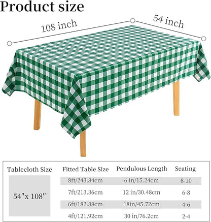 3 Packs Green and White Checkered Tablecloth 54x108 Inches Rectangle Gingham Tablecloth Disposable Plastic Waterproof Table Cover for Outdoor Picnic Kitchen and Birthday Party