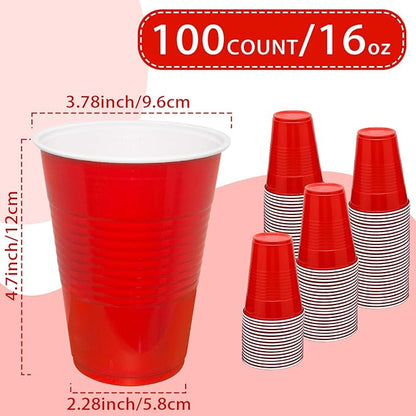 16 oz Red Plastic Cups Disposable - Christmas Cups Red Disposable Cups for Party Birthday Picnics Christmas (100 Count)