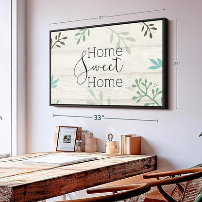Elephant Stock Home Sweet Home Foliage Wall Art - Horizontal Floating Framed Canvas - 1-Piece Living Room Wall Decor - Leaf Digital Art Canvas Print - Beige and Black Decor for Wall by Susan Jill - 37" X 25"