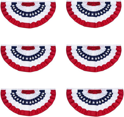 FRF FLAG American Flag Bunting 1.5x3 Ft (6 PCS), Embroidered Patriotic Bunting Flags, 4th of july Decorations Outdoor, with 3 Brass Grommets
