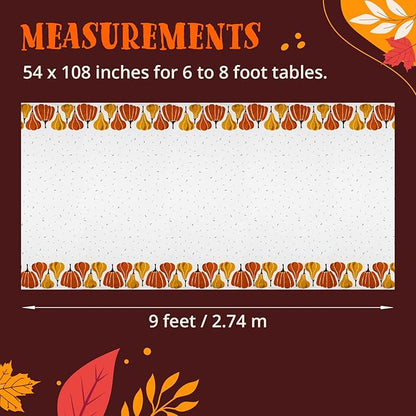 Thanksgiving Tablecloths, 6-Pack Disposable Plastic Table Covers, Pumpkins Pattern, 54 x 108 Inches, Party Decorations