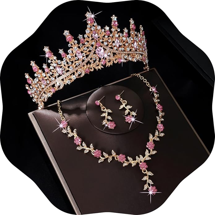 Kamirola Tiaras and Crowns for Women,Tiaras Earrings Necklace, Crystal Bridal Jewelry Set (TR48)