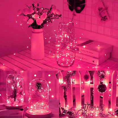 16 Pack 30 Led Fairy Lights Battery Operated String Lights 10 Feet Waterproof Twinkle Lights Mason Jar Lights Silver Wire Firefly Lights for Pink