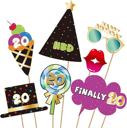 BRT Bearingshui 20th Photo Booth Props - Birthday Party Accessories, Signs and Decorations