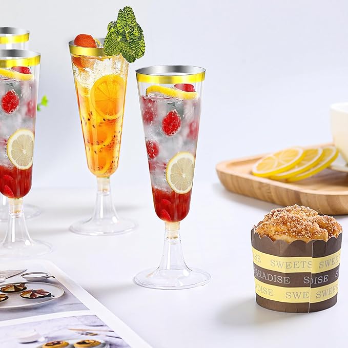 SUREHOME Gold Champagne Flutes Plastic Champagne Glasses Disposable 40 Pack 5Oz Gold Rim Crystal Stemware Wedding Toasting Wine Mimosa Glasses Cups Bulk for Birthday New Years Eve Party Supplies 2026