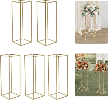 Gold Flower Stand, 5PCS Metal Column Geometric Flower Stand Floor Vase Tables Centerpieces Gold Tall Floral Display Rack Decorations Reception Floral Center Pieces for Wedding T-Stage Bar