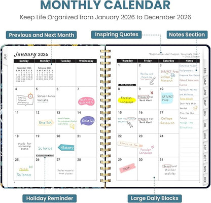2026 Planner, Weekly and Monthly Planner for Women, Jan 2026 - Dec 2026 Pretty 2026 Calendar Planner with Monthly Tabs, Inner Pocket, Spiral Binding, Perfect for Office Home School - 6.3" x 8.5", Jellyfish Drift