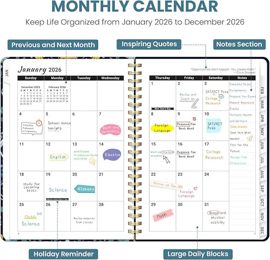 2026 Planner, Weekly and Monthly Planner for Women, Jan 2026 - Dec 2026 Pretty 2026 Calendar Planner with Monthly Tabs, Inner Pocket, Spiral Binding, Perfect for Office Home School - 6.3" x 8.5", Jellyfish Drift