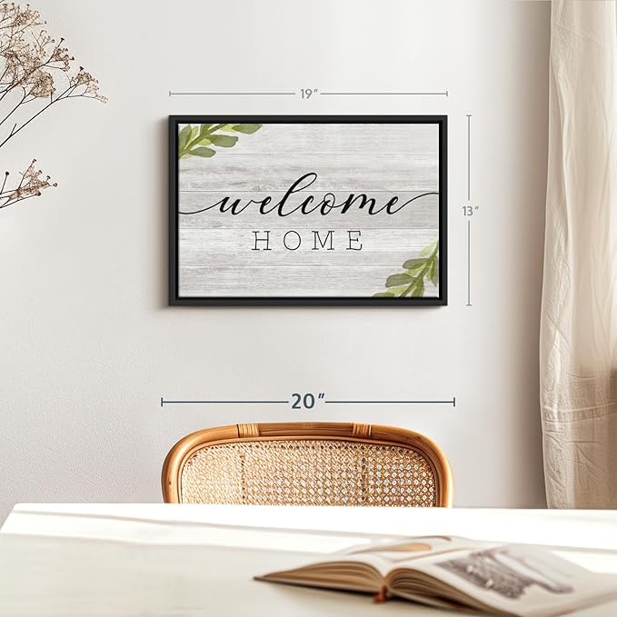 Elephant Stock Rustic Welcome Home Wall Art - Horizontal Floating Framed Canvas - 1-Piece Living Room Wall Decor - Digital Art Inspirational And Typography Canvas Print - Gray and Black Decor for Wall by Natalie Carpentieri - 19" X 13"