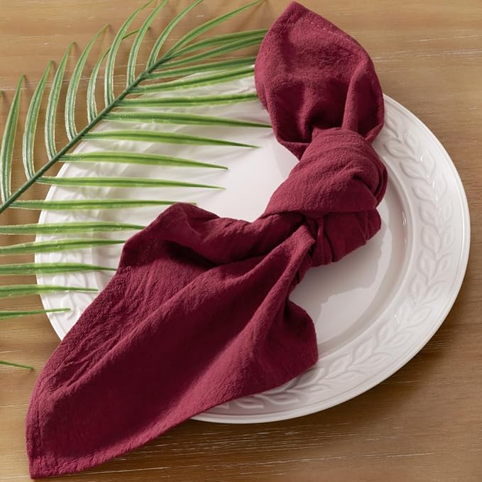 Socomi Cloth Napkins Burgundy Christmas Washable Reusable Bulk Linen Cotton Napkins Set of 4 17"x17" for Wedding Party Bridal Baby Shower Birthday Dining Table Decorations