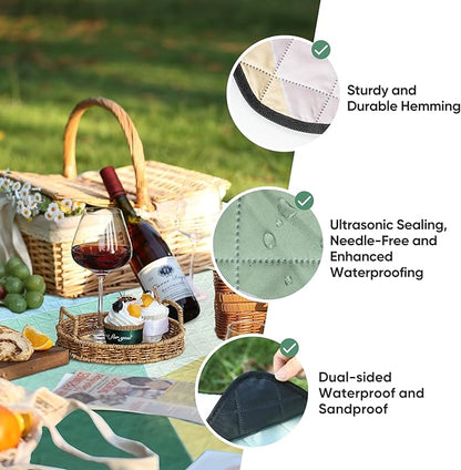 Picnic Blanket Waterproof Extra Large 79"x79" 210D Oxford Outdoor Blanket for Grass Portable Sand Proof Beach Blanket for 6-8 Adults (Nature Palette)