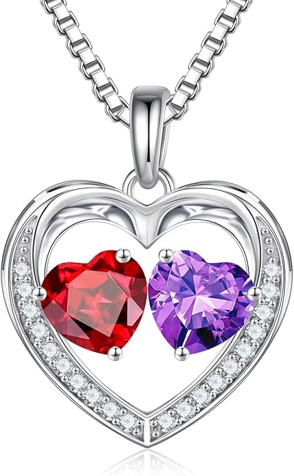 Iefil Christmas Gifts for Women Wife - 925 Sterling Silver Heart Birthstone Necklace, Anniversary Birthday Gifts for Women Wife Girlfriend Mom, Birthstone Jewelry Gift for Her