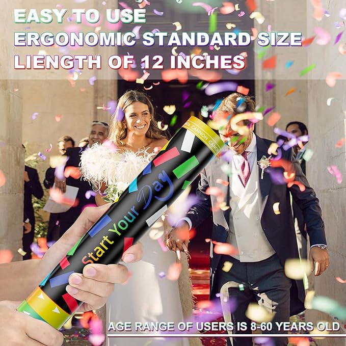 5 Pack 15 Inch Confetti Poppers – Multicolor Biodegradable Confetti Cannons for Wedding, Birthday, Graduation, Christmas, New Year – Party Poppers Confetti Shooters for Indoor & Outdoor Celebrations