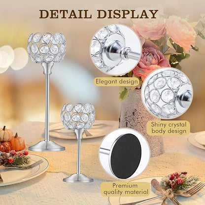 Crystal Candle Holders Set of 3 for Wedding Centerpieces Gold Or Silver Candle Holders Bulk Decorative Tealight Candle Holder for Wedding, Party,Table Centerpieces Decoration (Silver, 4Sets(12 Pcs))