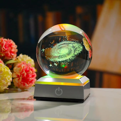 3.15 Inch 3D Galaxy Planet Glass Ball with Light Lamp Astronomy Gifts Ideas for Boyfriends Kids, Science Space Universe Art Model Home Decor