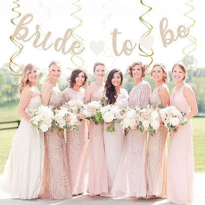 Champagne-Gold Beige Fall Boho Bachelorette Party-Decorations - 21pcs Women Bridal Shower Banner Garland,Bride To Be Paper Streamers Lanterns,Flower Tissue Pom Poms Fan Favors Wedding Decor Huglony