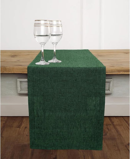 Solino Home Linen Table Runner 48 Inches - 100% Pure Linen Forest Green Table Runner 14 x 48 Inch Ideal for Dresser and Coffee Tables - Athena - Christmas, Winter, New Year