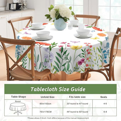 Eikione Round Tablecloth 60inch,Tablecloth Waterproof and Wrinkle-Free, Wild Flower Rustic Table Covers, Summer Decorations for Home